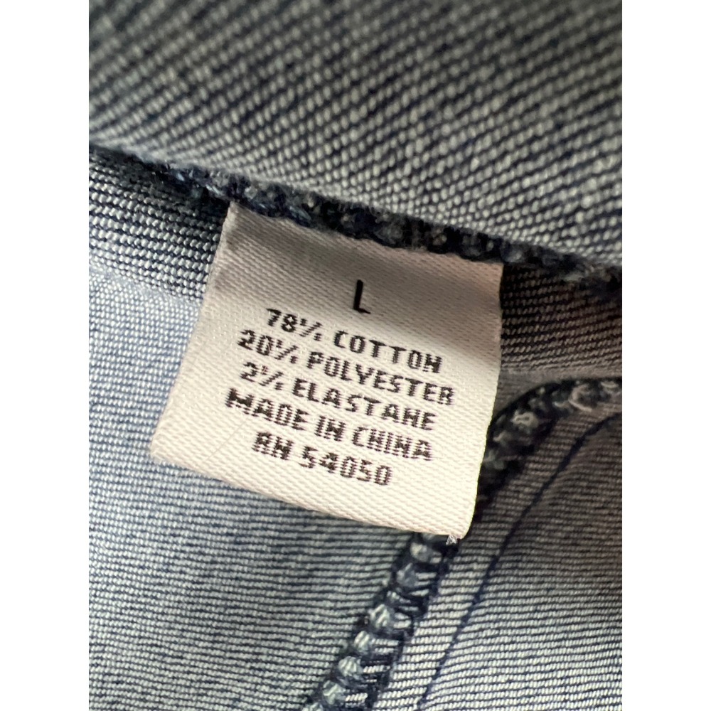 Peck & Peck Denim Jacket Womens Large Blue Ruffle Military Gold Button Stretch - Picture 3 of 9